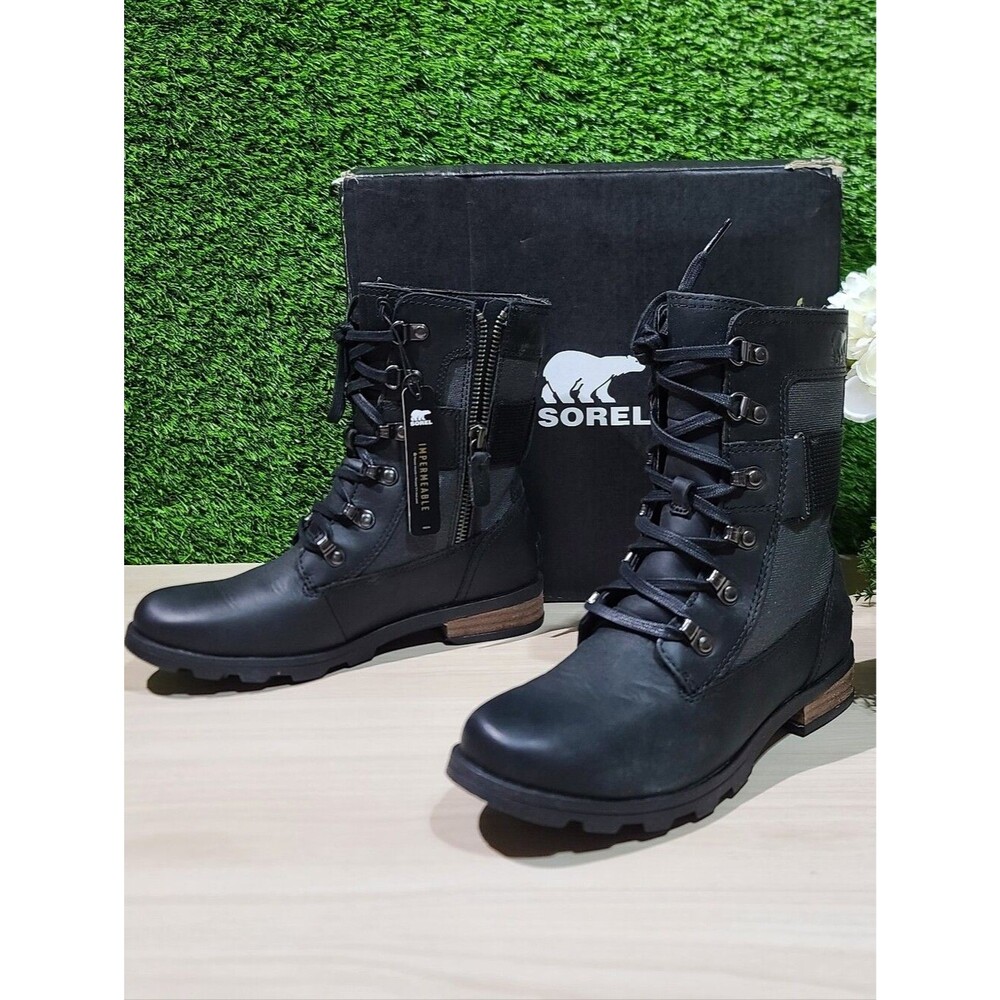 Sorel Emelie Conquest Waterproof Combat Boot - Black / US Women's 6.5 NEW